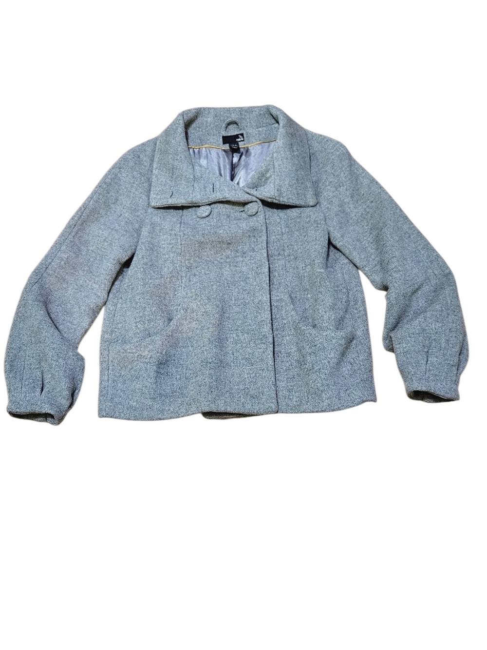 ​H&M Grey Wool Blend Short Peacoat Jacket Womens Size 8 Double Breasted Flared